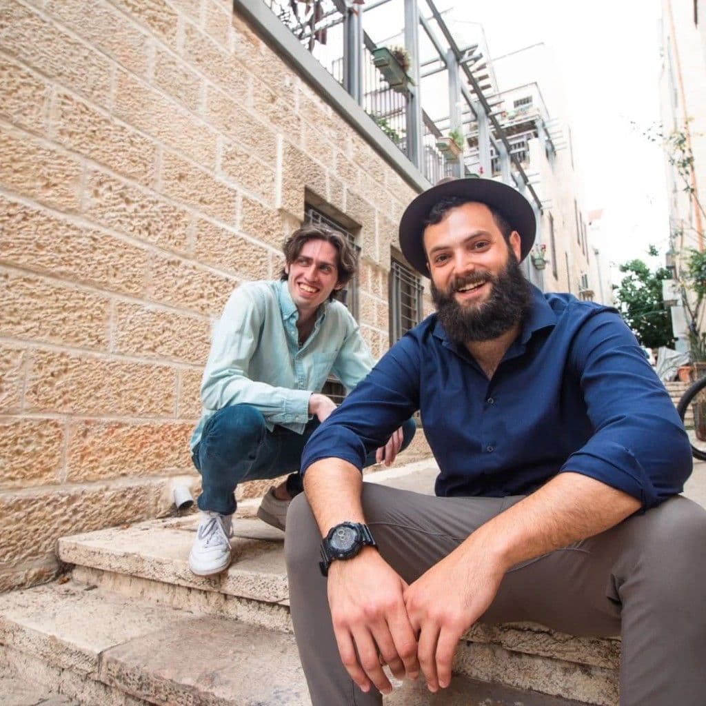 Meyer Grunberg and Isaac Simon on Jerusalem limestone steps